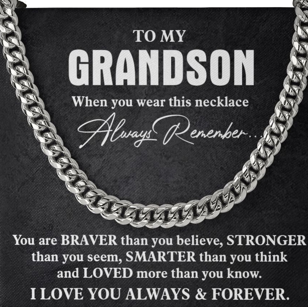 To My Grandson Stainless Stepp Cuban Link Chain Necklace
